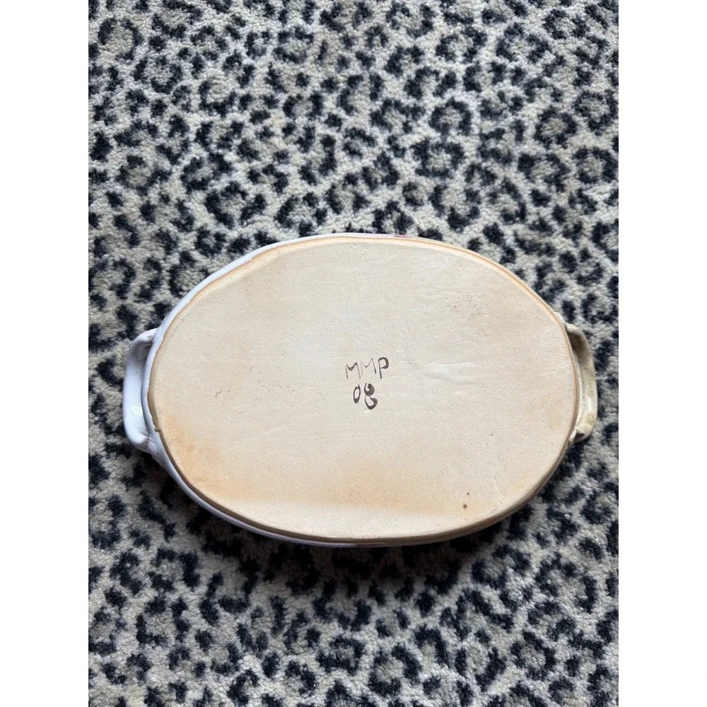 Studio Pottery Covered Casserole Base Dish Pink Swirl Oval Baker No Lid‎ VTG